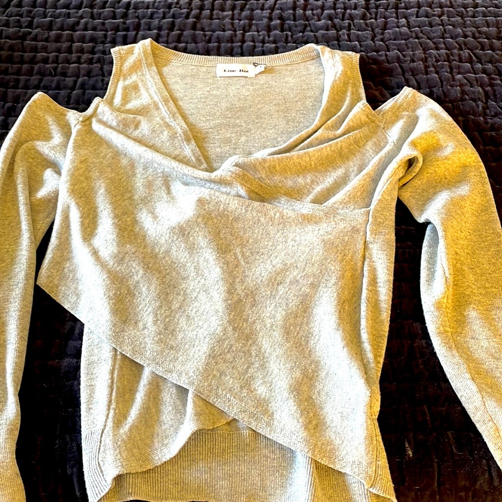 Gray knit off the shoulder sweater, size small.